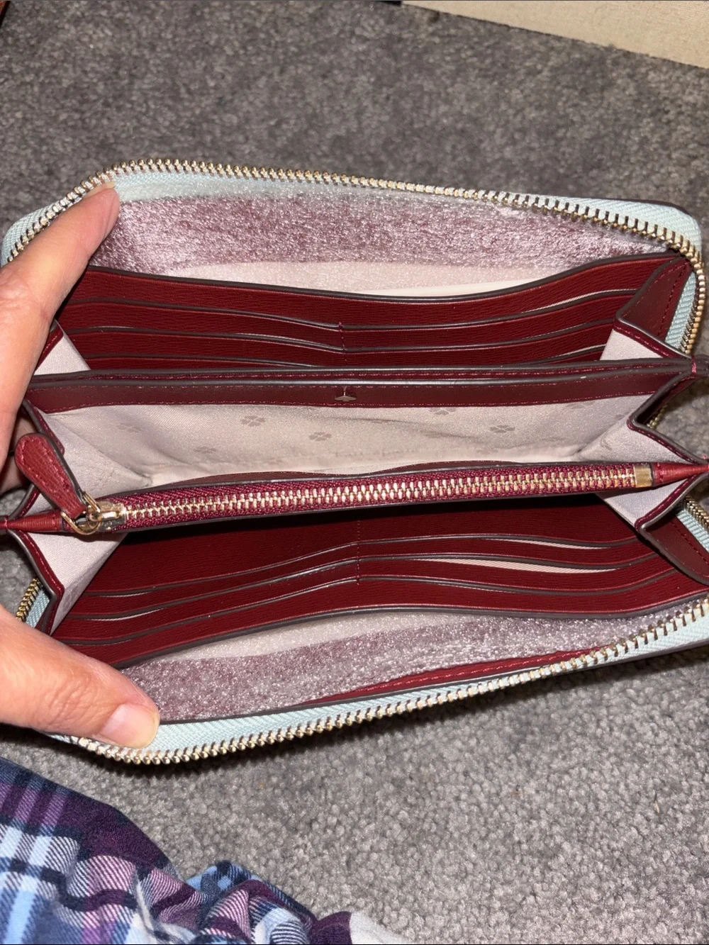 kate spade Two-Tone Zip Wallet in Mint and Wine